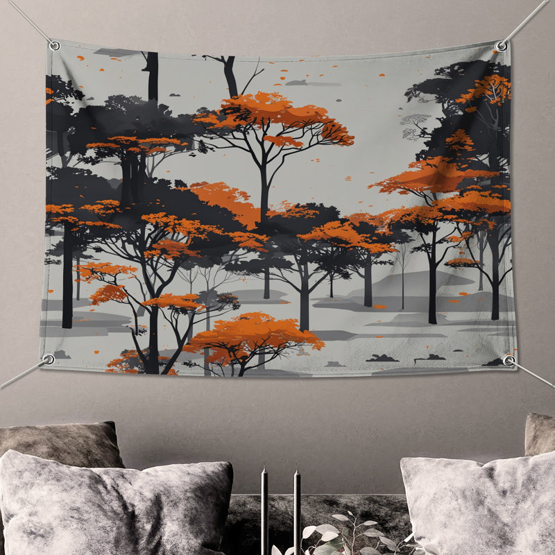 Tapisserie murale arbres orange, 68 po H x 80 po L avec 4 œillets