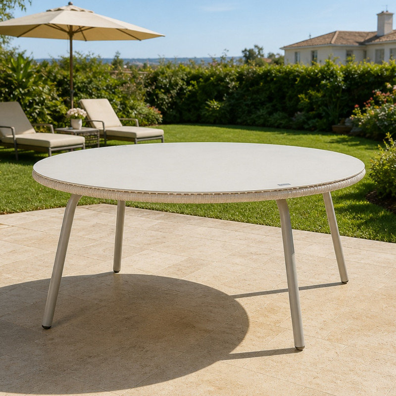 Table de salle à manger ovale en rotin avec plateau en verre