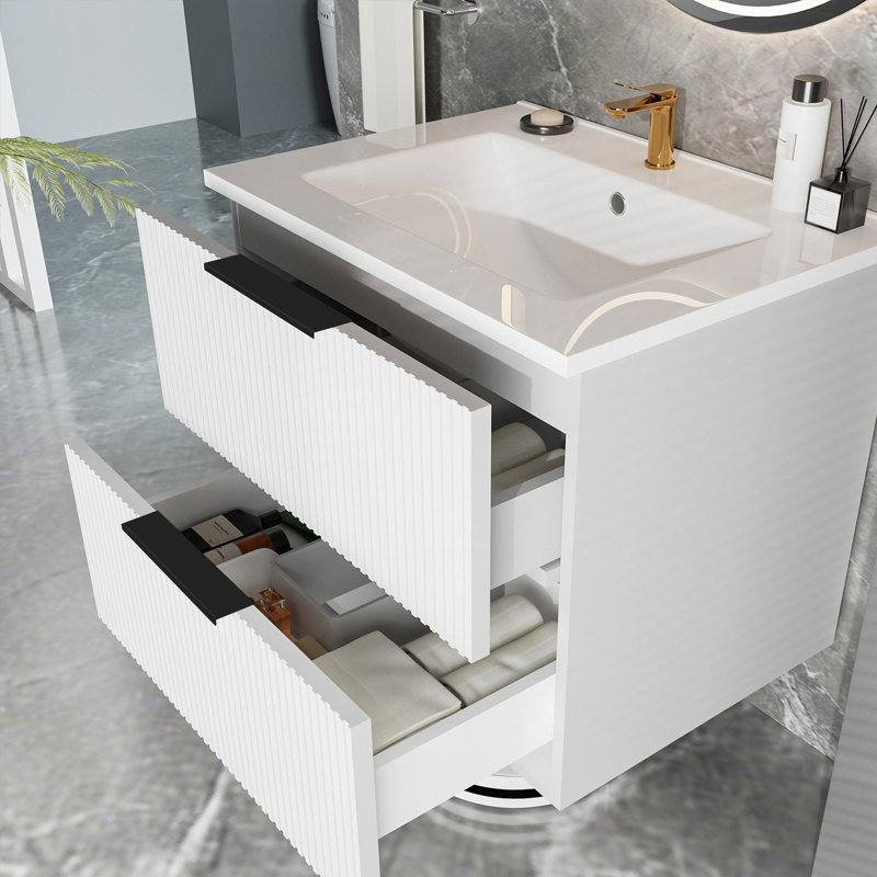 Meuble-lavabo 24 po avec lavabo en céramique, Blanc mat