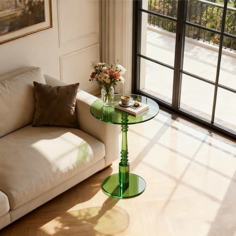 Acrylic Side Table, End Table With Round Top Solid Post, Pedestal Table For Living Room, Bedroom, Balcony, Easy Assembly (17.7“×17.7”×23.6“ In)