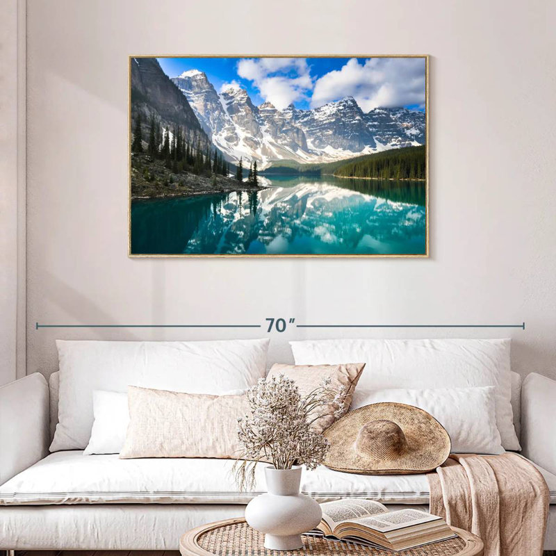 Mountain Reflection, Floating Frame Natural Wood, 43" X 29"