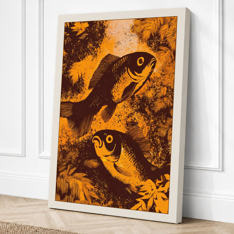 Facing Fish Boho - Print, 30x20 - 76.2 x 50.8 cm, Cream Border