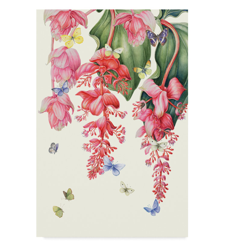 Medinilla Pink Floral Canvas Art with Butterflies, 12 x 19