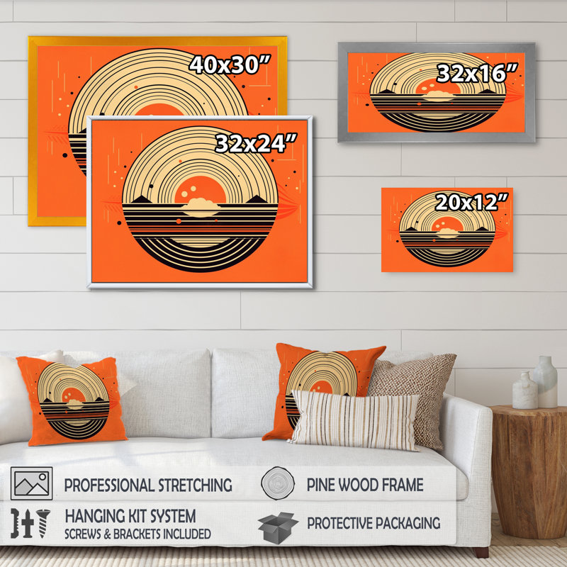 «Orange Sun Sitting Mountain Top I», reproduction sur toile, Cadre simple noir, H 12 po x l 20 po x P 1 po