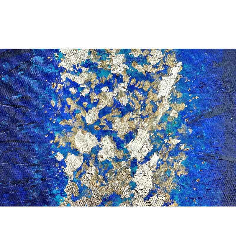 Feuille d'or abstraite sur fond bleu | Acrylique sur toile