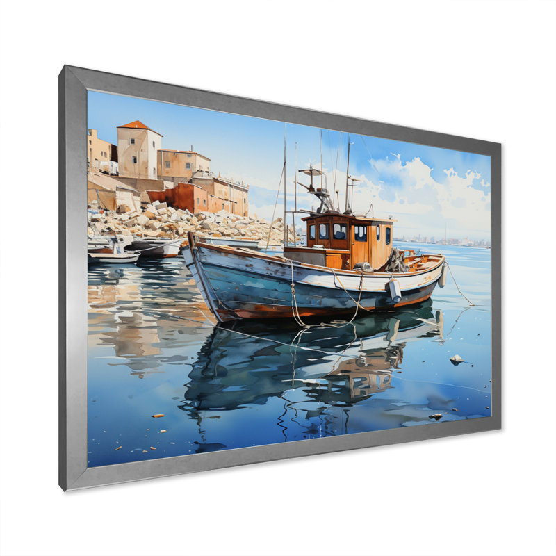 Port Harbor Reflections VI, H 24 po x l 32 po x P 1 po, Cadre photo argenté
