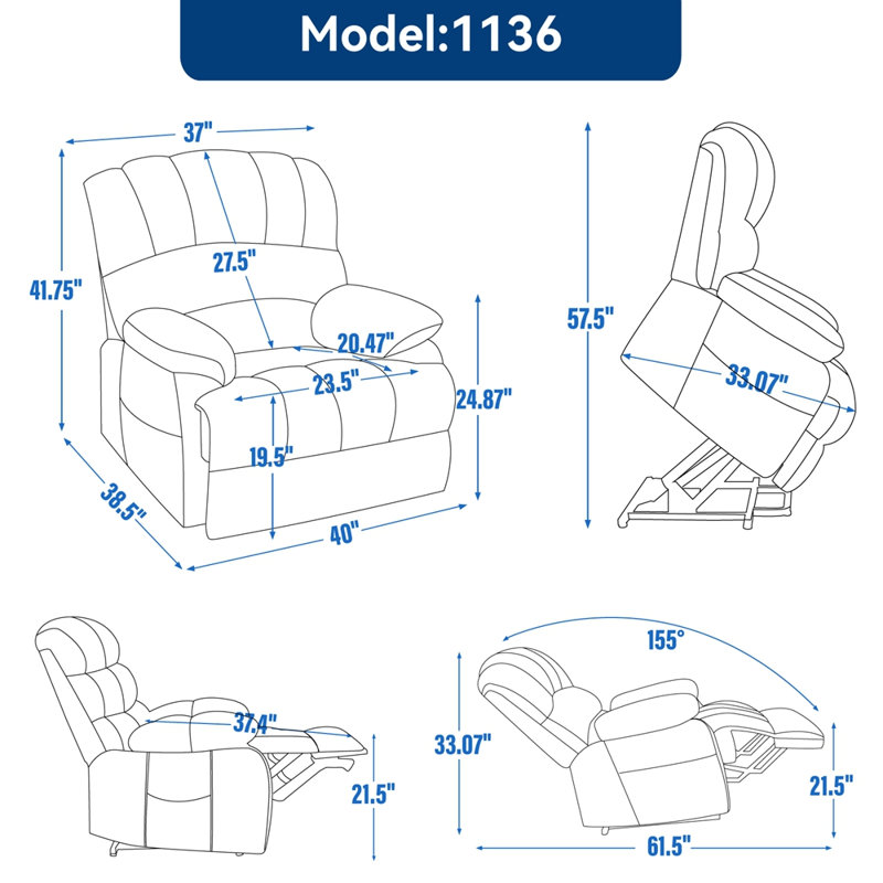 Fauteuil inclinable en chenille de grande taille, Brun