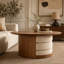 Table basse ronde en bois 31,5 "avec 3 tabourets gigognes en tissu Teddy, ensemble de table centrale multifonctionnel avec rangement caché Farmhouse