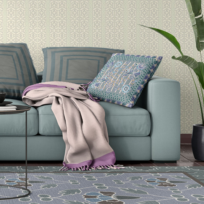 Oreiller Broadcloth Paisley, Floral gris / bleu, 16 po x 16 po