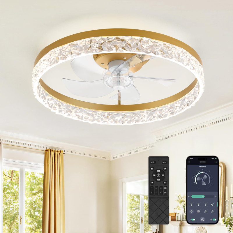 Ventilateurs de plafond modernes de 20 pouces avec lumières et télécommande, Doré, Clair