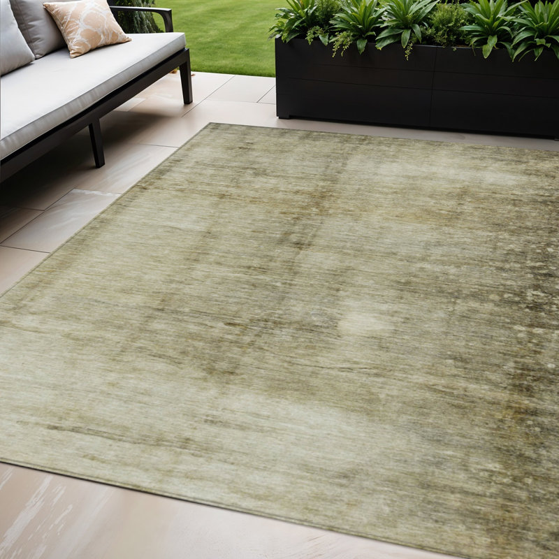 5' X 8' Beige Abstract Washable Indoor Outdoor Area Rug