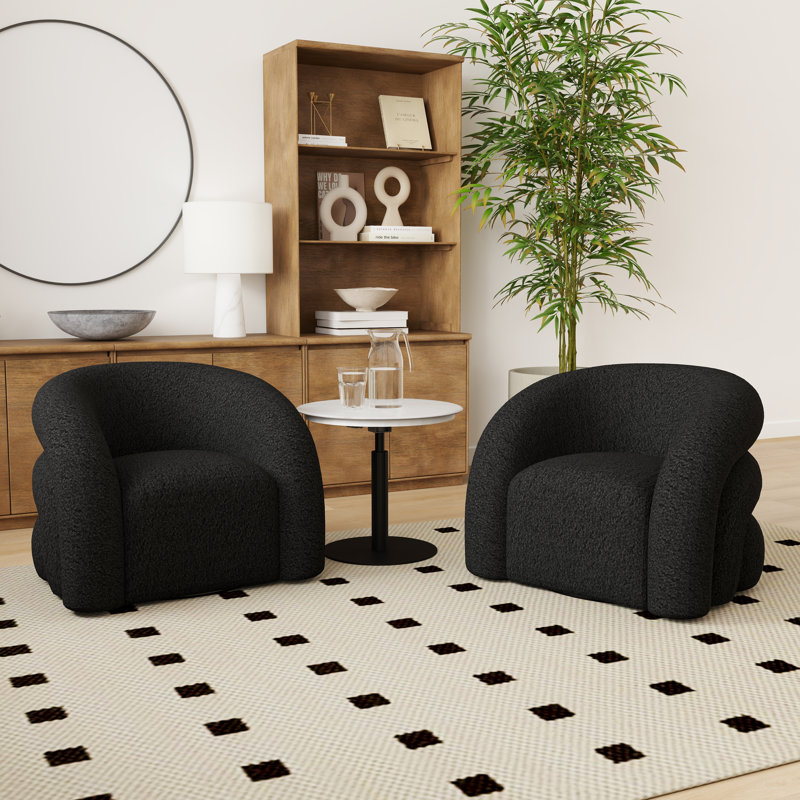 Fauteuil demi-tonneau rembourré et pivotant, Noir