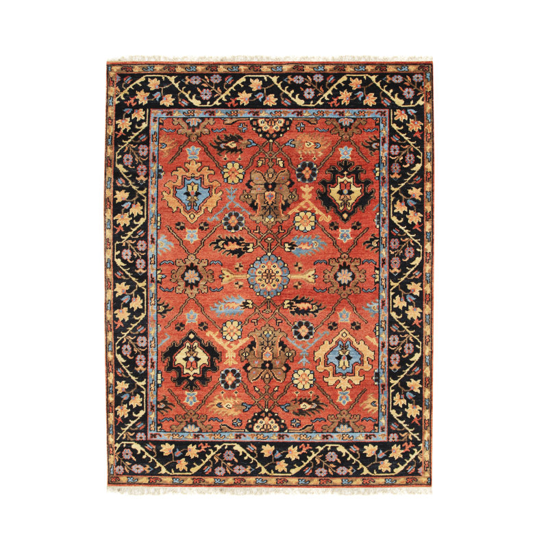 Elegant Traditional Rust Hand Knotted Wool Rust / Navy All Over Area Rug, Rectangle 12' x 18'