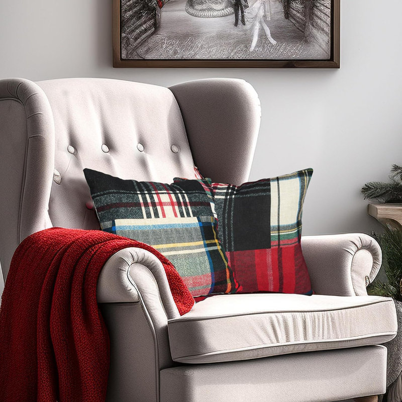 Housse de coussin en lin à carreaux