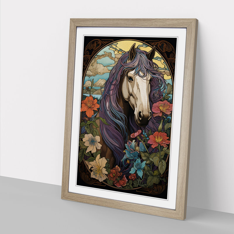 Shire Horse Nouveau - Framed Print, 46cm H x 34cm W x 2cm D, Oak 