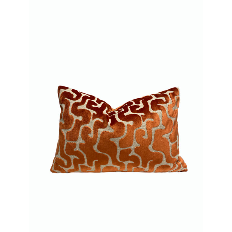 Velvet Maze Lumbar Throw Pillow Cover, Orange