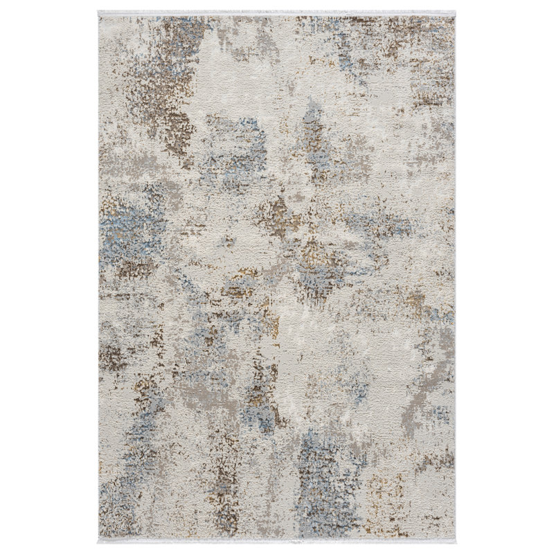 Tapis abstrait beige / bleu de la collection Taige, Rectangle 5 pi 3 po x 6 pi 8 po