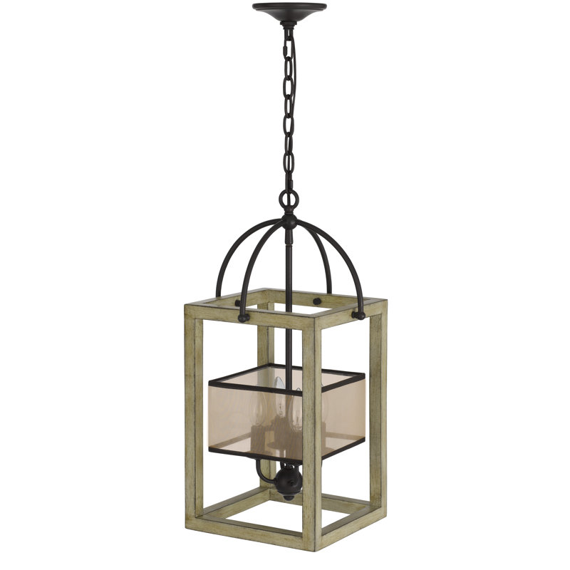 Palencia 24" Brown Rubber Wood Drum Chandelier with Organza Shade