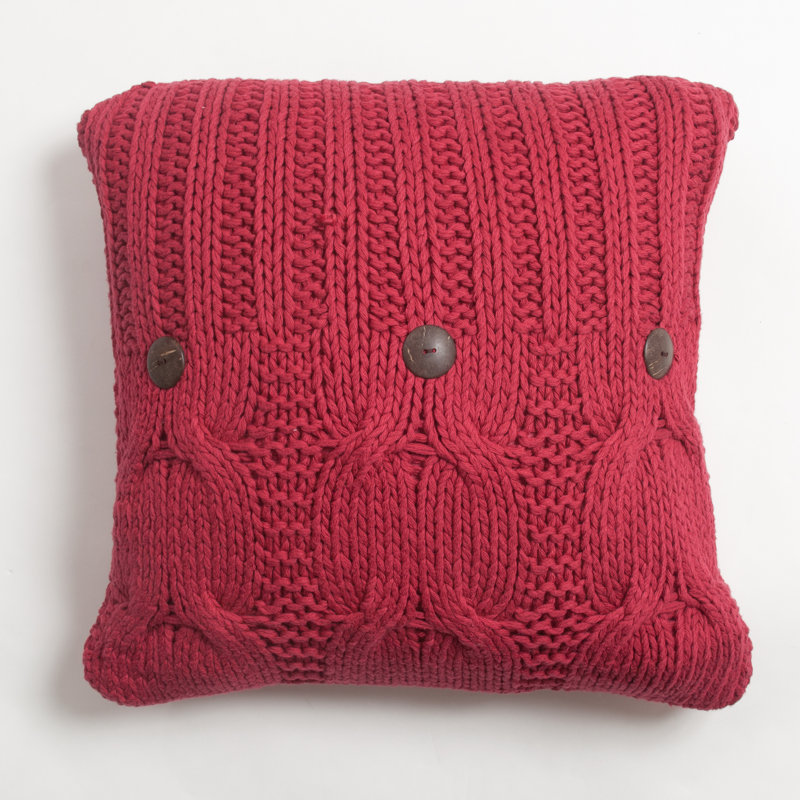 Wildomar Buttons Cotton Pillow Cover, 20"H x 20"W, Red