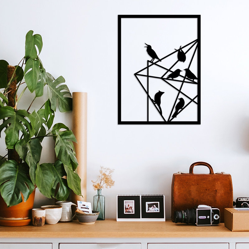 Décoration murale en métal oiseaux sur fil