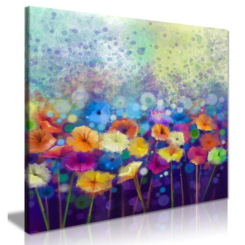 Abstract Floral Flower Watercolor Nature Painting - Wrapped Canvas Print, 51cm H x 51cm W