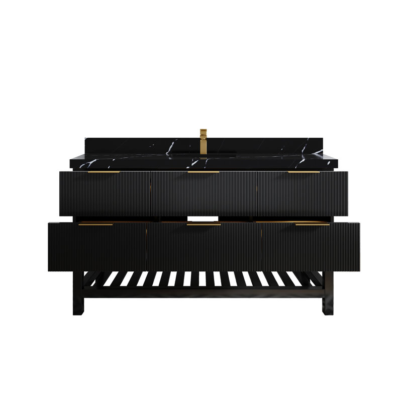 60'' Single Bathroom Vanity with Quartz Top, Calacatta Black