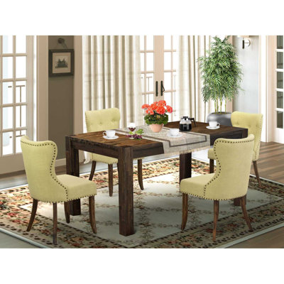 L'ensemble de mobilier de salle à manger 5 pièces comprend une table de salle à manger rectangulaire en bois rustique et 4 chaises rembourrées en tissu Linelight, Jacobean