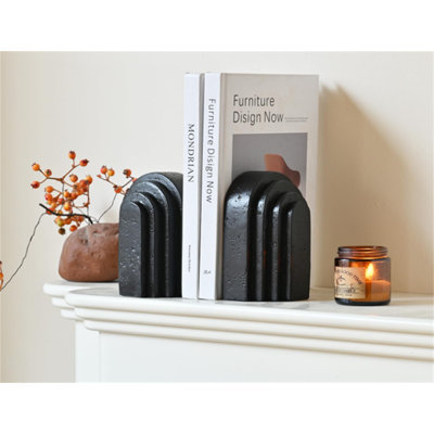 Serre-livres décoratifs pour tablettes, ensemble de 2 serre-livres pour livres lourds, serre-livres en forme d'arche noire