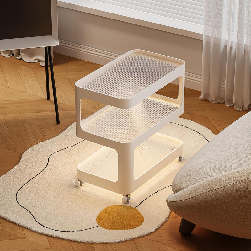 Table de chevet coffre en verre crème, H 23,62 po x l 23,62 po x P 11,81 po