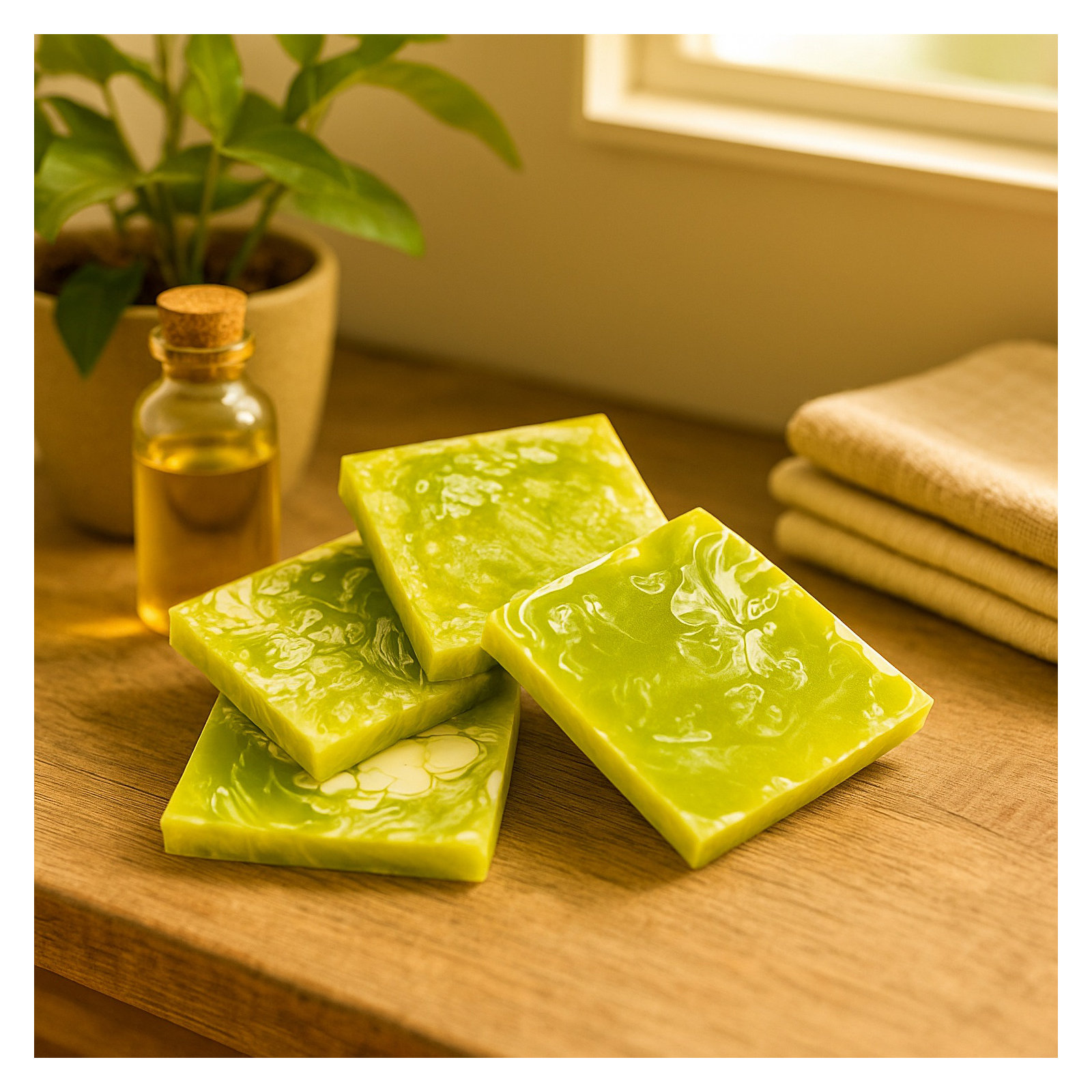 Set Of 4 Square Coasters Resin Dia 3.9", Green