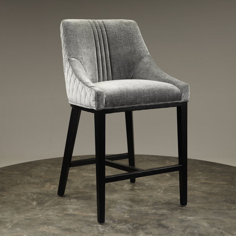 Cathey Upholstered Counter Stool with Solid Wood Frame, Black, Dark Grey