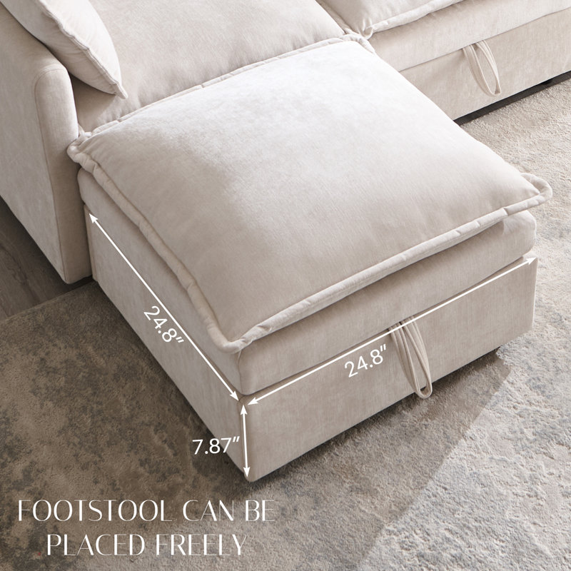Canapé modulaire de 89 po avec grand espace de rangement, canapé modulaire en U en chenille avec repose-pieds, avec coussins de siège profonds et coussins décoratifs