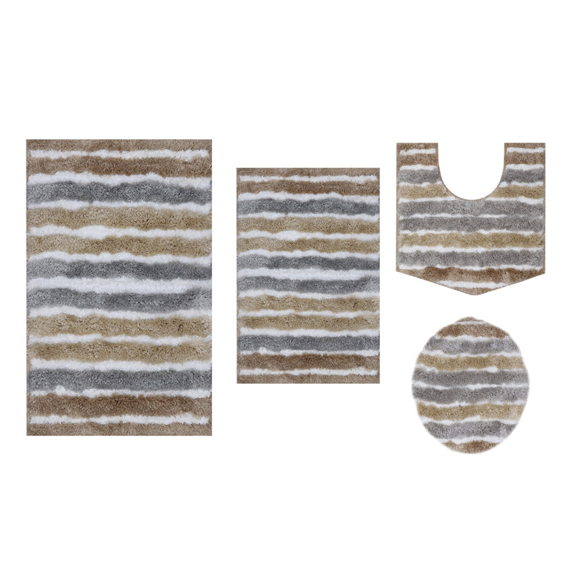 Bathroom Rugs Set of 4, Ultra Soft Microfiber Mats, Absorbent & Quick Drying, Non-Slip Rubber Backing, Machine Washable Bathroom Mats, Sink – 17x24, 20x32, 20x20, 18x18 Linen