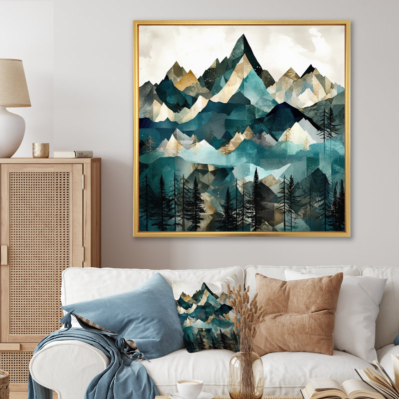 Minimalisme Winter Mountains II - impression, Cadre flottant doré, 24" H x 24" W