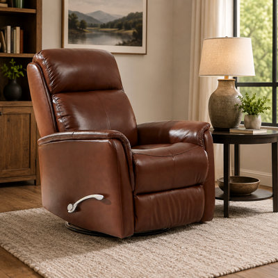 Fauteuil inclinable manuel pivotant à 33 ° en cuir véritable de 33 po de largeur avec dossier à oreilles et accoudoirs évasés