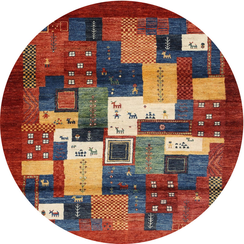 Tapis gris/beige/rouge contemporain, Rond 8 pi