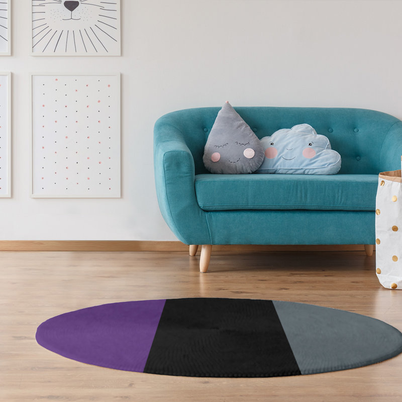 Tapis gris mauve/noir/ardoise rayée, Rond 5 pi