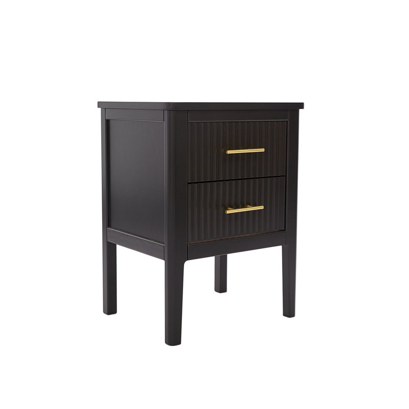 Tharptown 45cm W Solid + Manufactured Wood Bedside Table, Black
