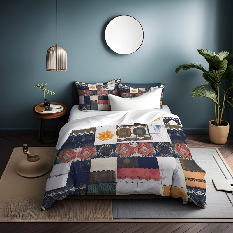 Polyester Patchwork Duvet Cover, King Duvet Cover + 2 King Shams