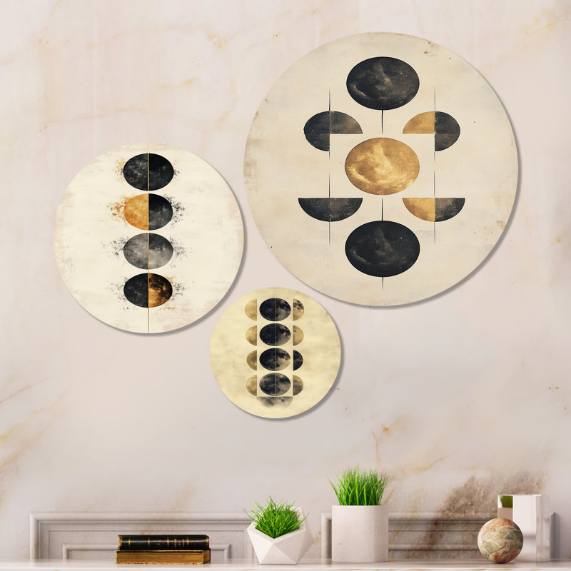 «Lunar Phases Abstract», art mural en métal lune jaune, ensemble de 3