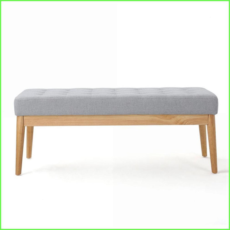 Christopher Knight Home Mid-Century Tufted Bench with Solid Birch Legs | Light Grey | Fabric