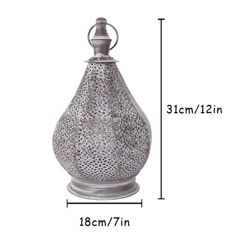 12"H Moroccan Style Metal Table Lamp with Fairy Lights Bulb