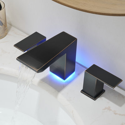 LED Widespread Faucet 2-handle Bathroom Faucet with Drain Assembly