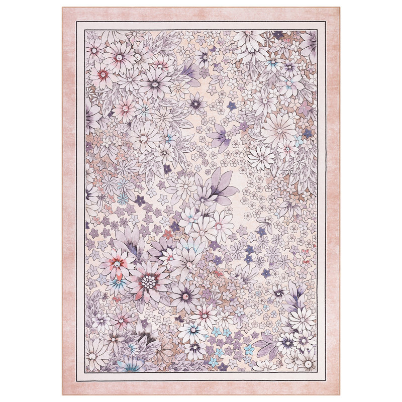 Washable Boho Floral Area Rug - Vintage Low Pile, Non-Slip Carpet for Living Room, Bedroom, Dining Room, Kids Playroom, Farmhouse