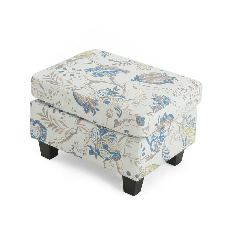 Repose-pieds rembourré, beige et bleu