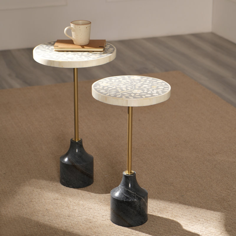Clotis Bone Inlay Side Table with Genuine Marble Base, 23" H x 12" W x 12" D