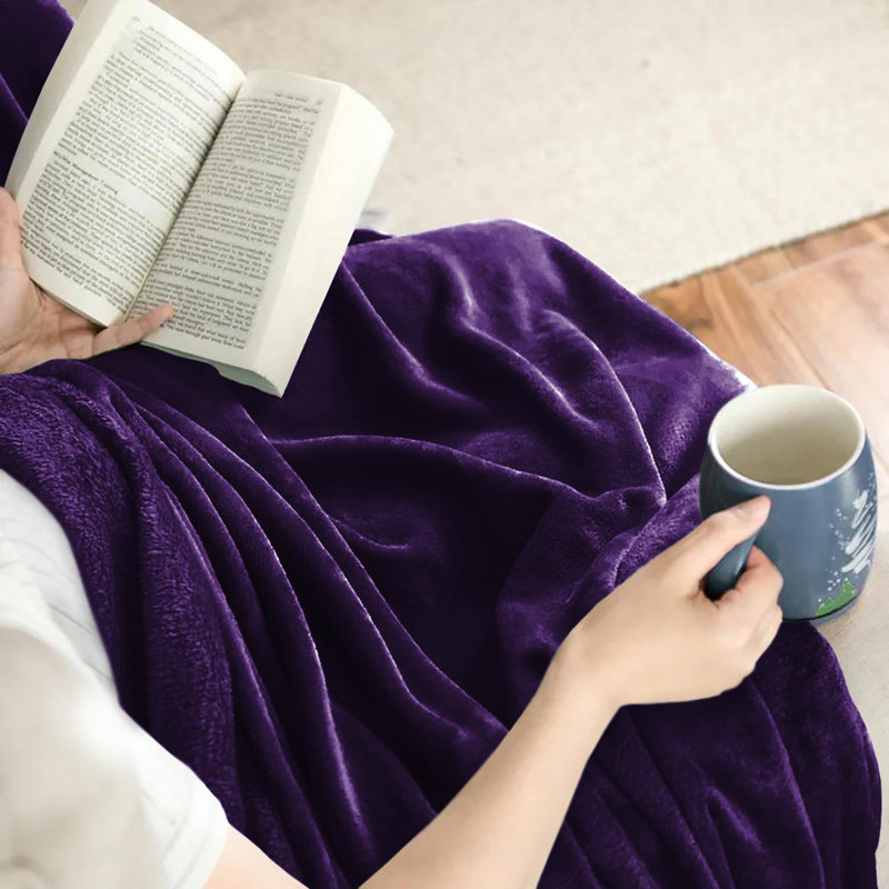 Aspire Homeware Ultra-Soft Hotel Quality Reversible Plain Weave Fleece Throw Blanket, Kingsize (200cm W x 240cm L), Purple