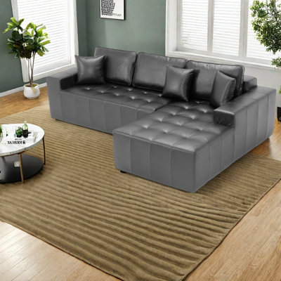 Compression Sectionals Sofa Bed, Faux Leather Modern Chaise for Home