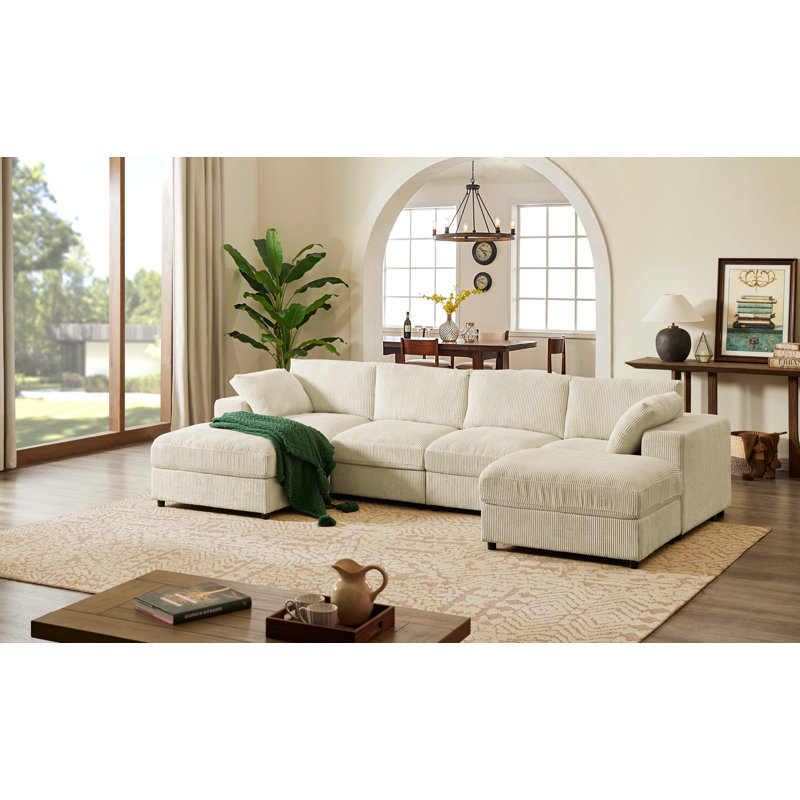 Aprea 138" Wide Reversible Modular Sofa & Chaise, Beige Corduroy