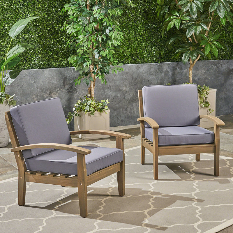 Chaises de patio à cadre en bois, Teck foncé, Gris